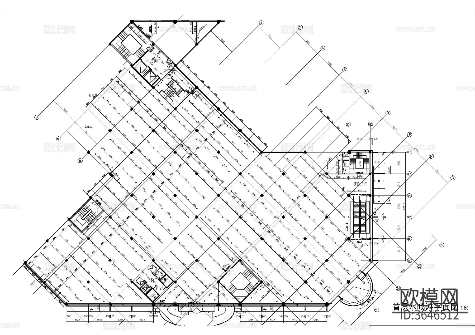 五层综合楼消防CAD施工图下载（渲染图3）