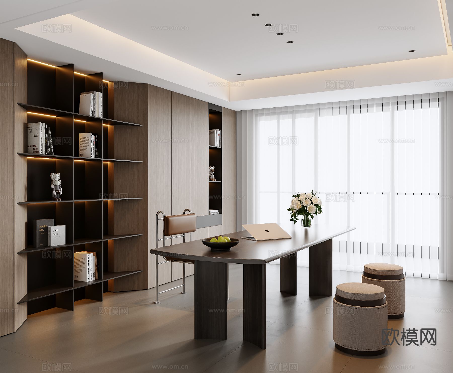 意式书房3d模型下载