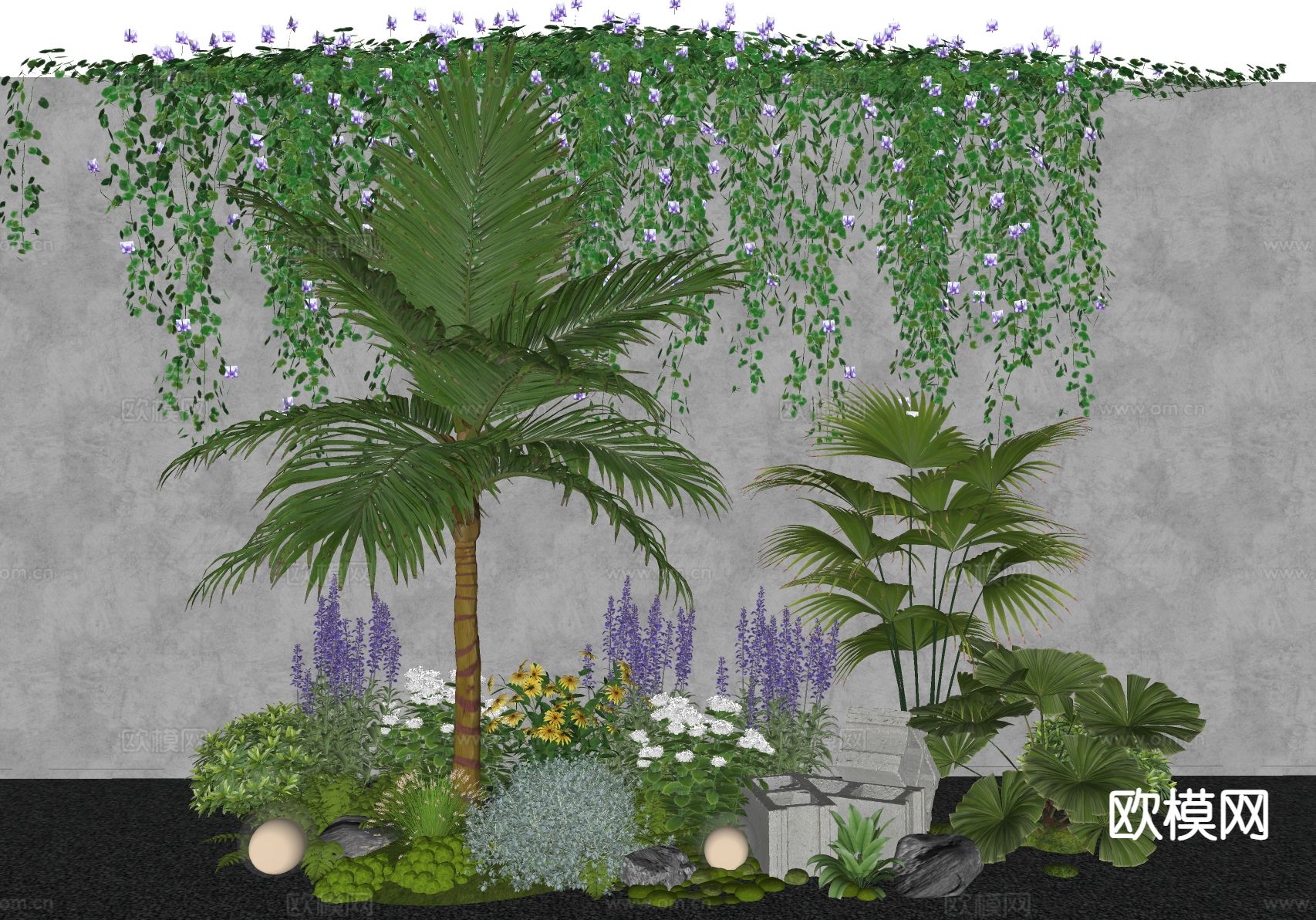 花草花镜灌木 植物堆su模型下载（渲染图1）