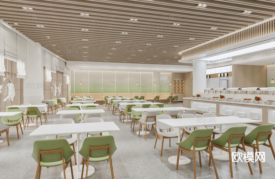 現(xiàn)代自助餐廳 員工食堂3d模型下載(渲染圖1)