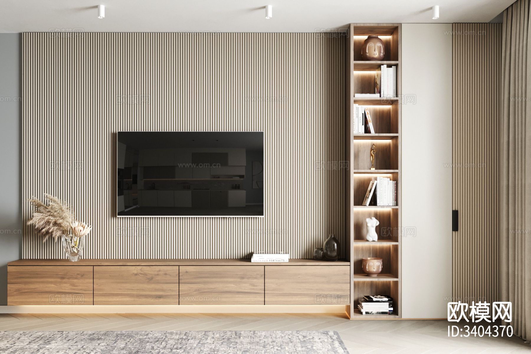 现代客厅 电视背景墙效果图下载（渲染图11）