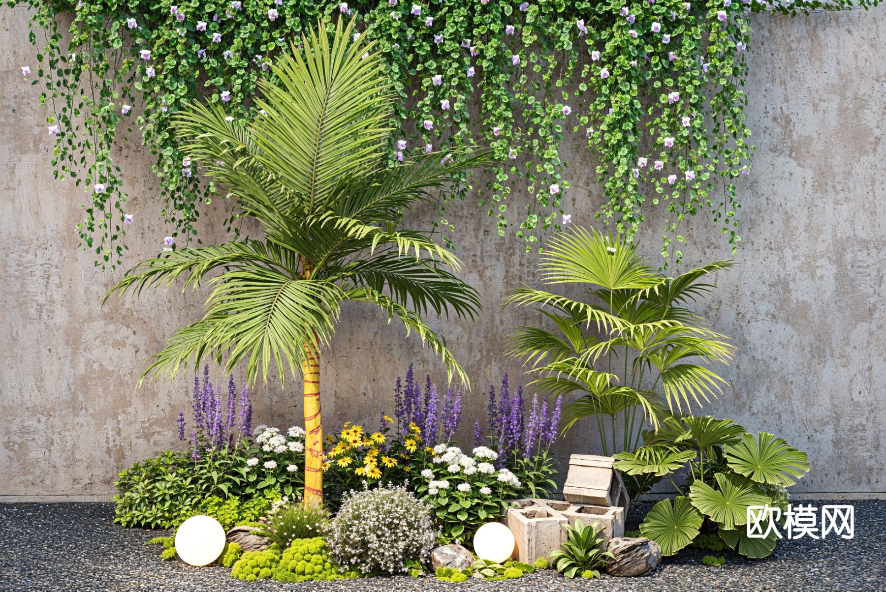 花草花镜灌木 植物堆su模型下载（渲染图2）