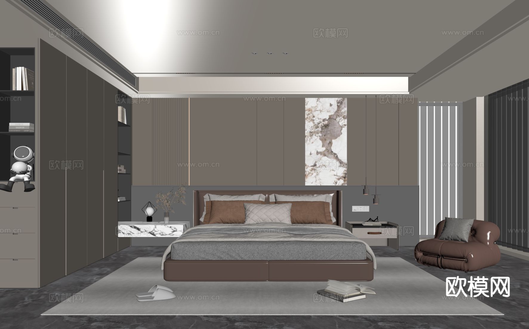 意式卧室 主卧su模型下载（渲染图1）