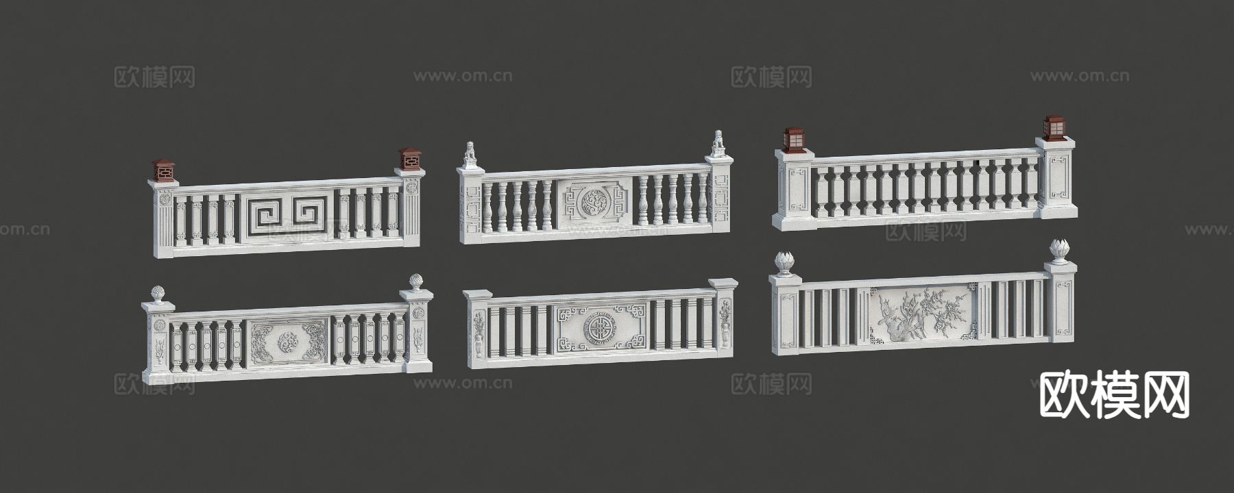 中式护栏 栏杆 别墅护栏 围栏3d模型