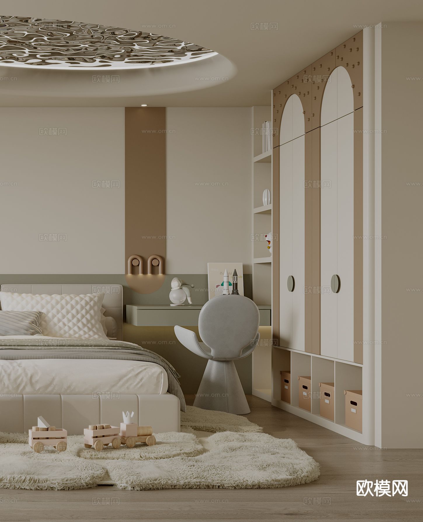 现代儿童房 女孩房3d模型下载（渲染图2）