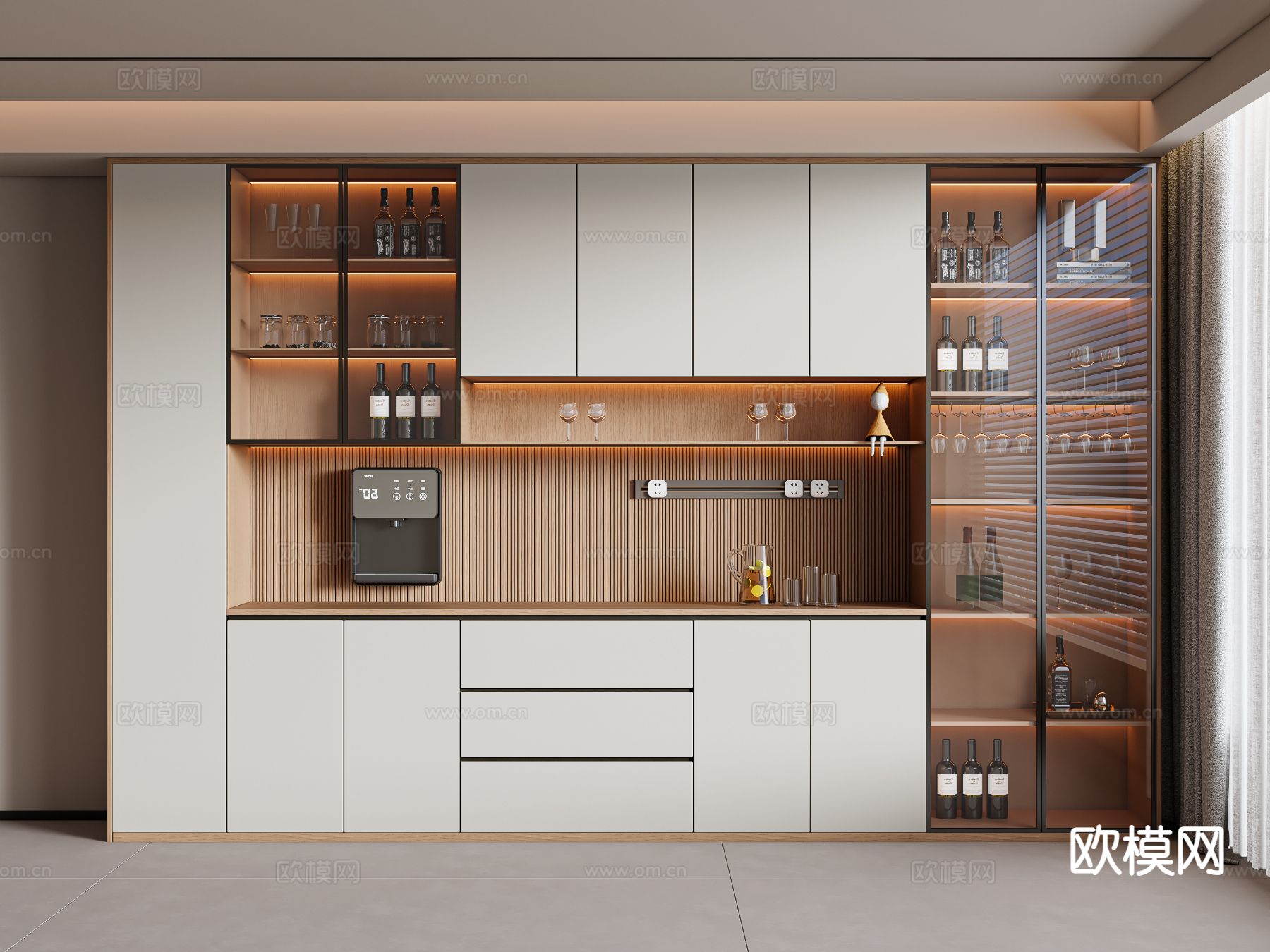 奶油风餐边柜su模型下载（渲染图2）