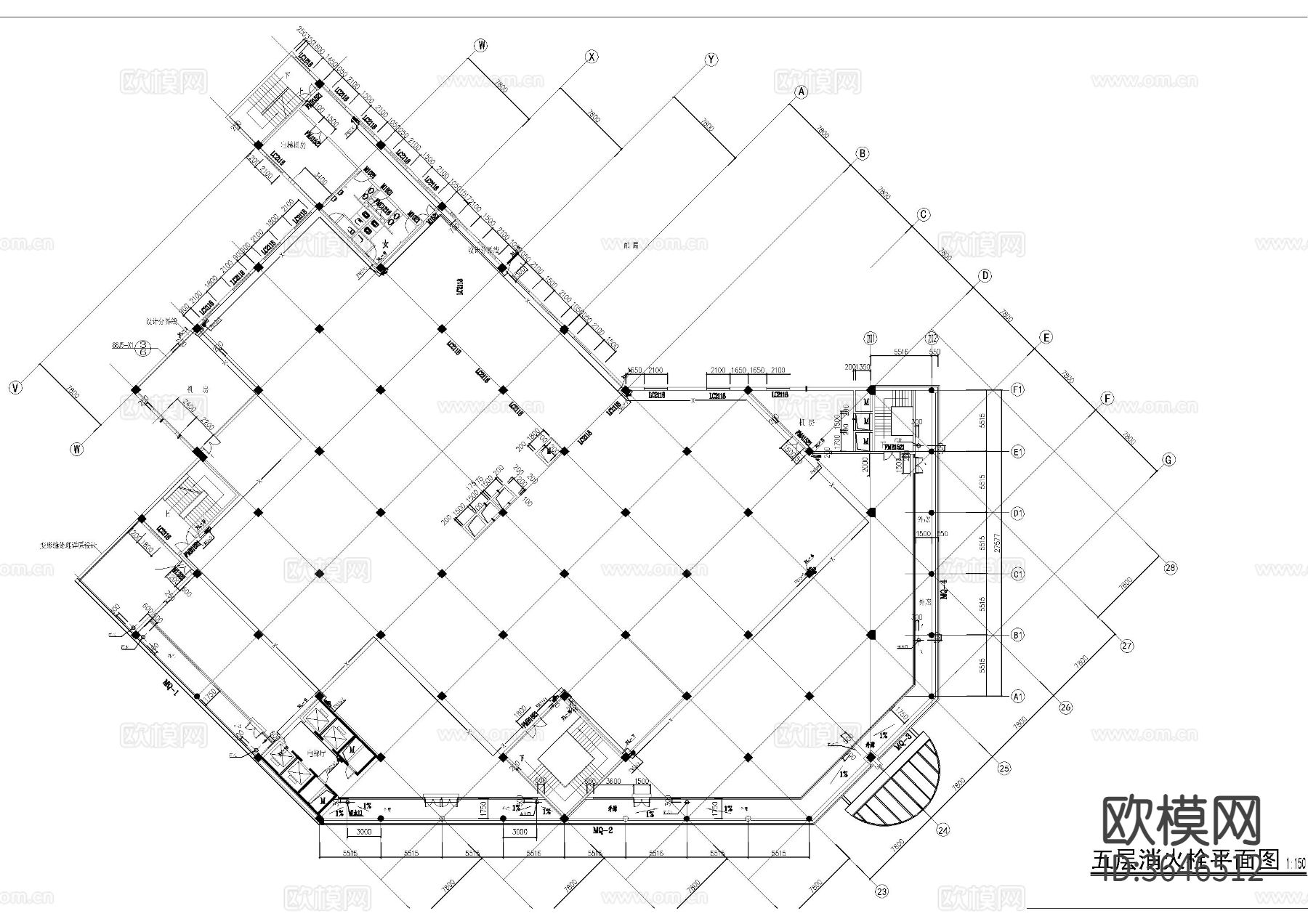 五层综合楼消防CAD施工图下载（渲染图4）