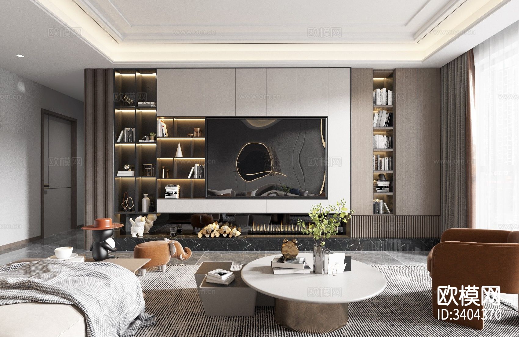 现代客厅 电视背景墙效果图下载（渲染图2）