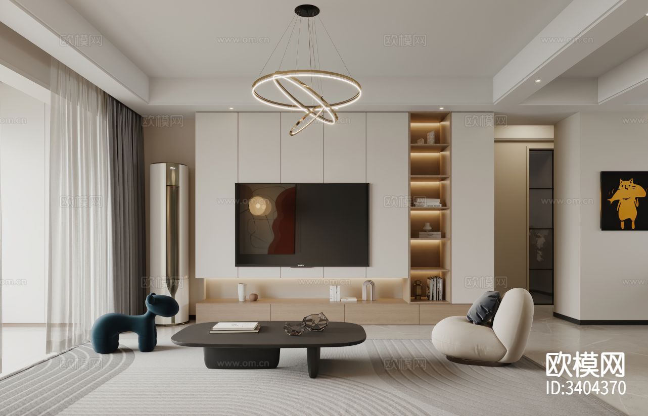 现代客厅 电视背景墙效果图下载（渲染图13）