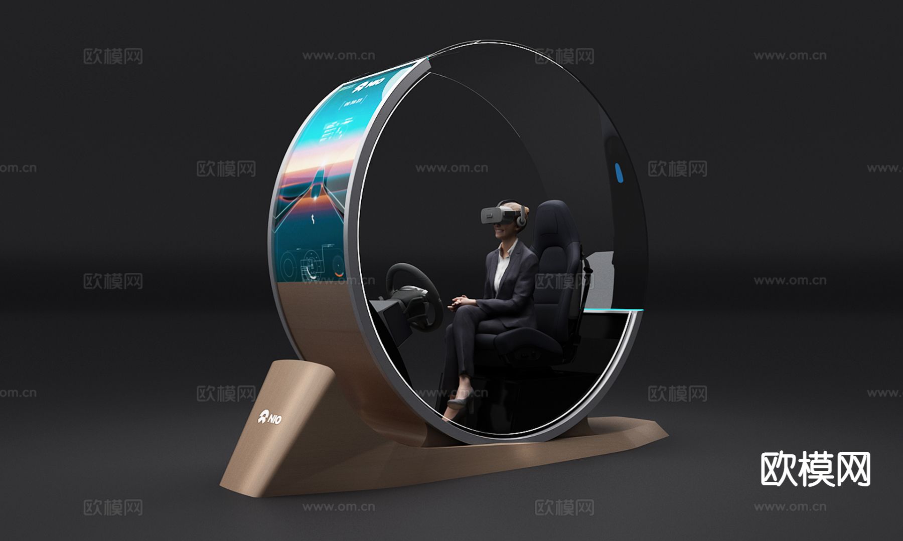 现代汽车互动台 VR全息显示屏 圆形驾驶舱3d模型