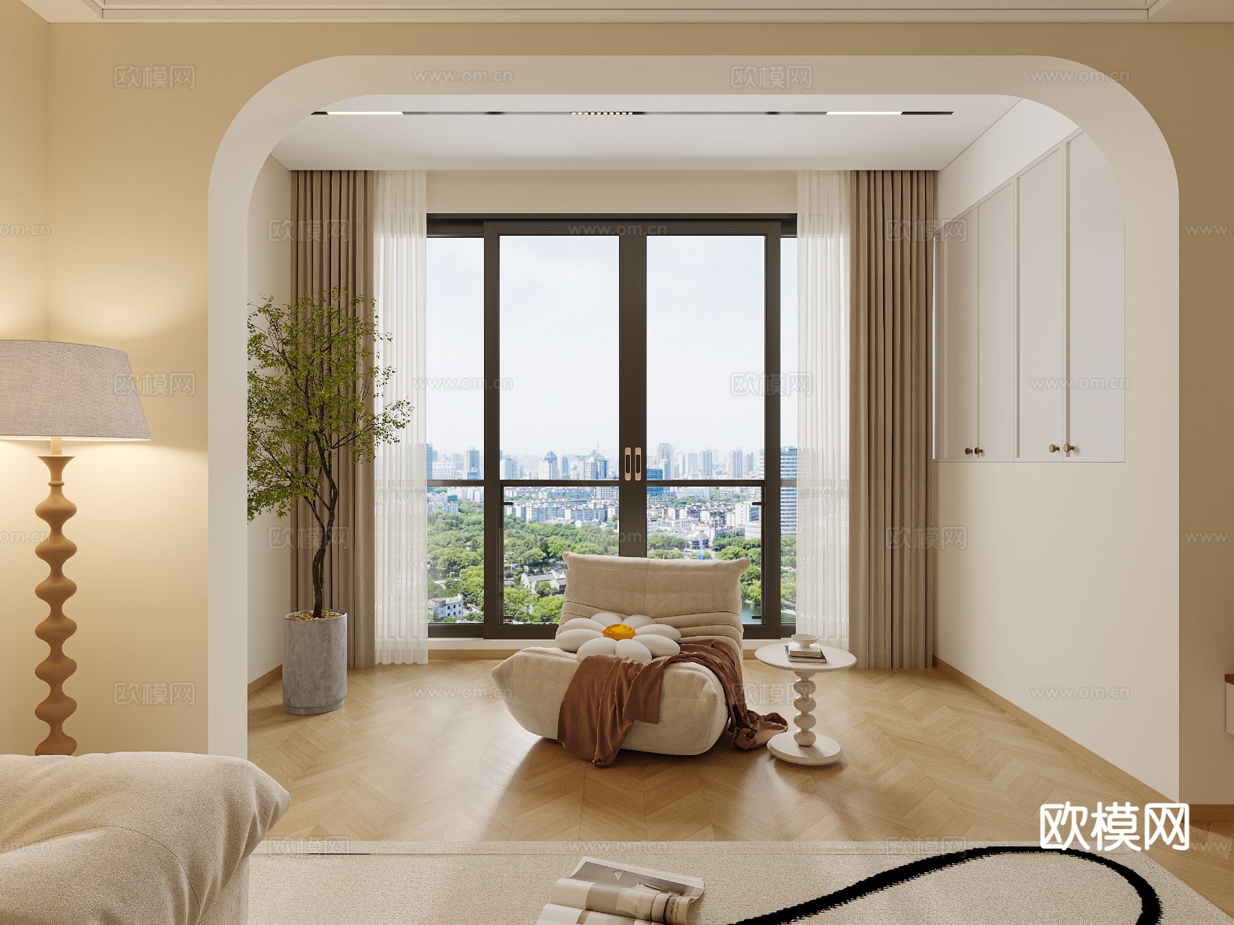 奶油风阳台3d模型下载