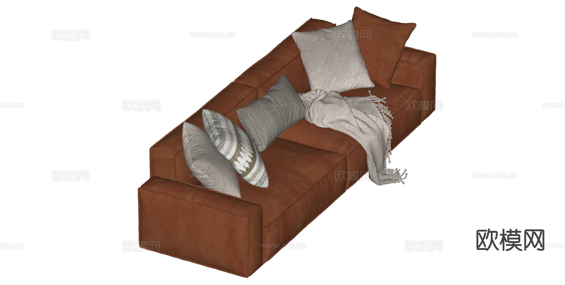 中古风多人沙发su模型下载（渲染图1）