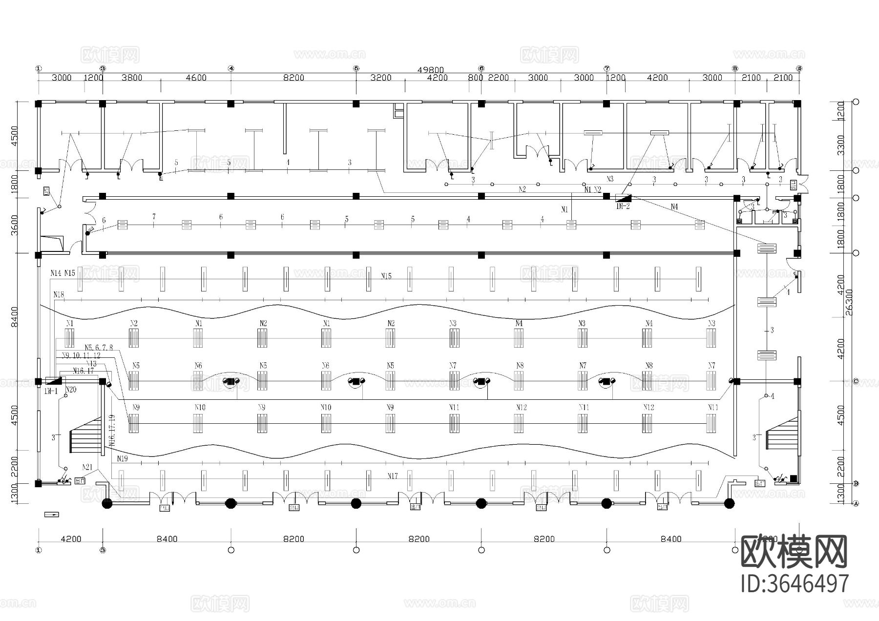 大学食堂电气消防施工图下载（渲染图2）