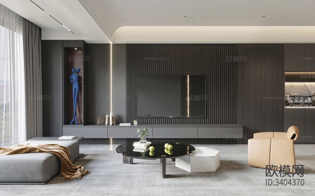 现代客厅 电视背景墙效果图下载（渲染图9）