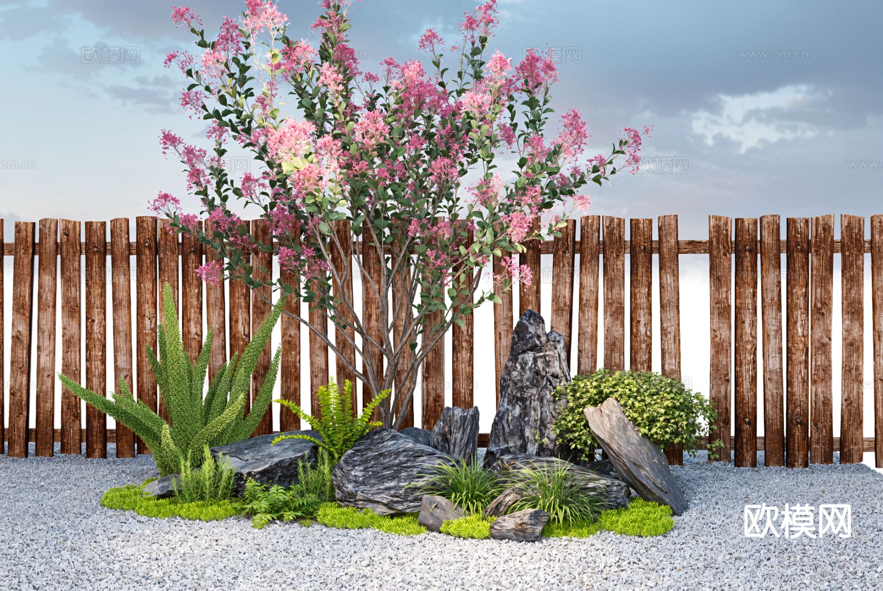 现代庭院景观石头 植物堆su模型下载（渲染图2）
