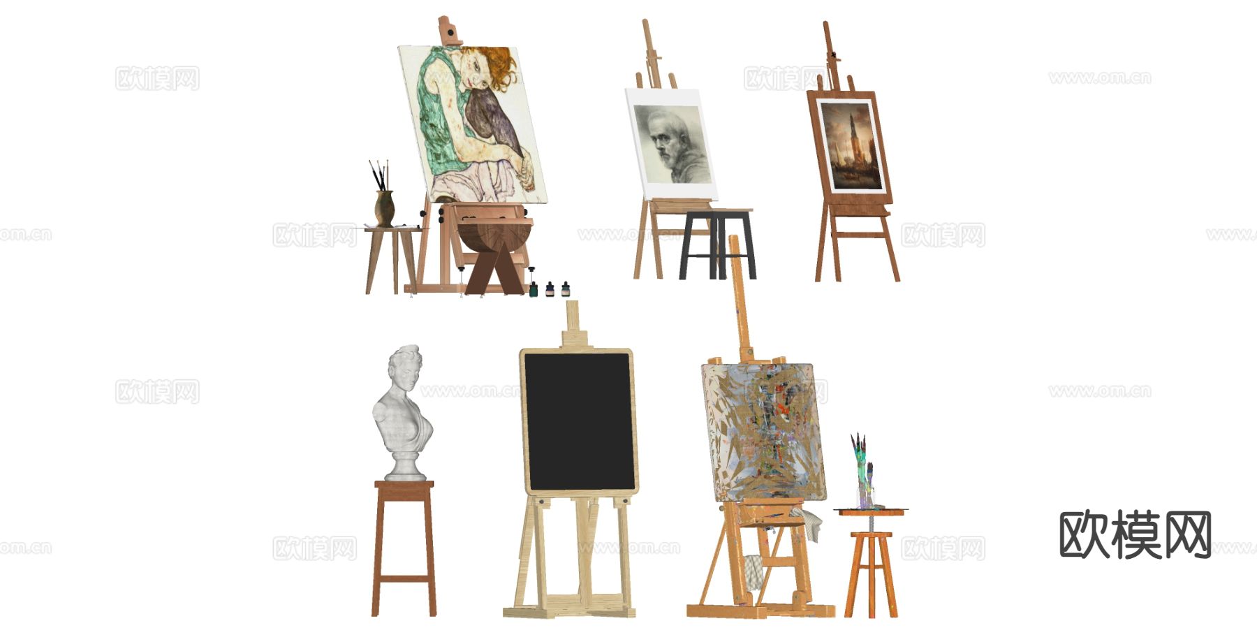 现代画架 画具su模型下载（渲染图1）