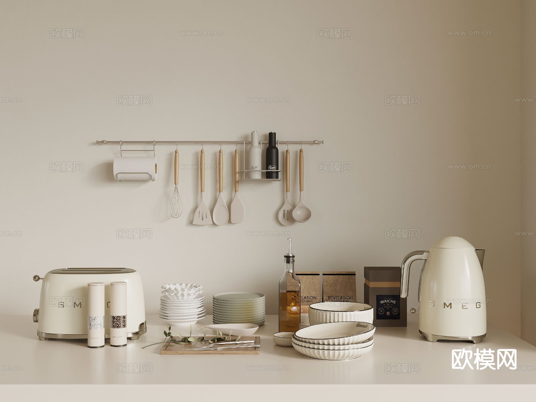 面包机 厨具 碗碟su模型下载（渲染图2）