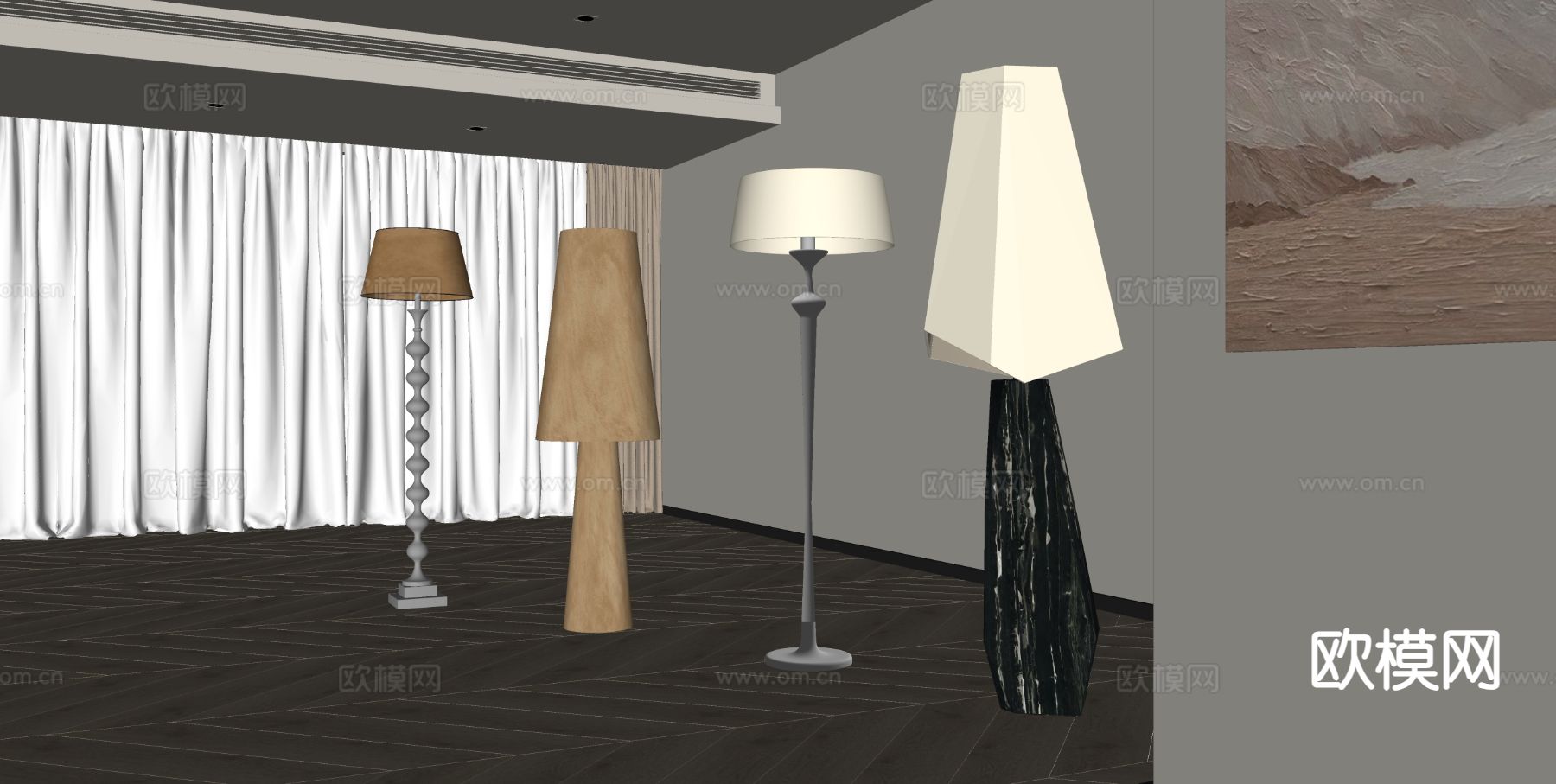 现代落地灯su模型下载（渲染图1）