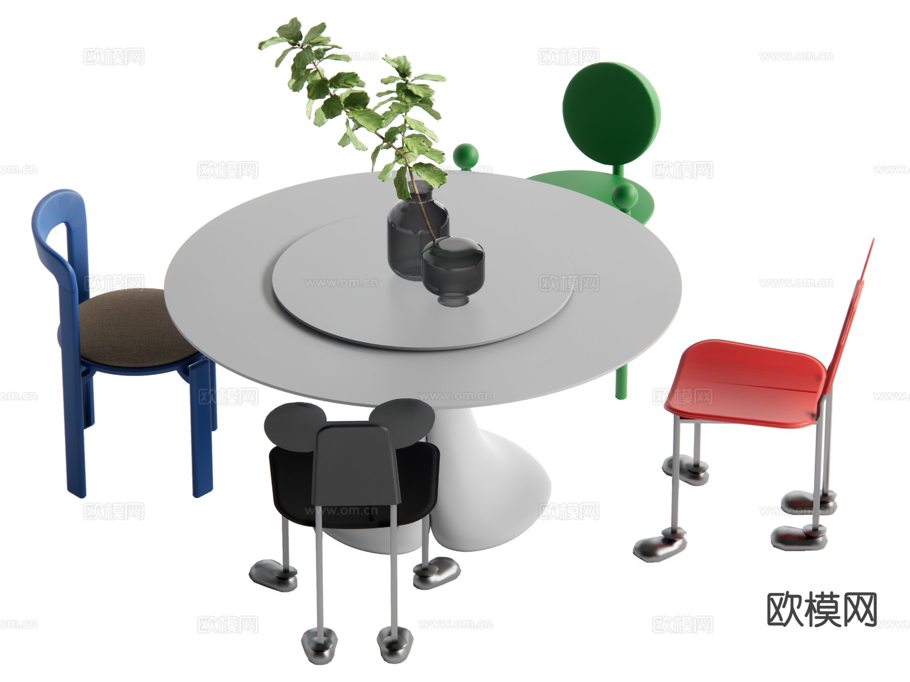 现代餐桌椅su模型下载（渲染图2）
