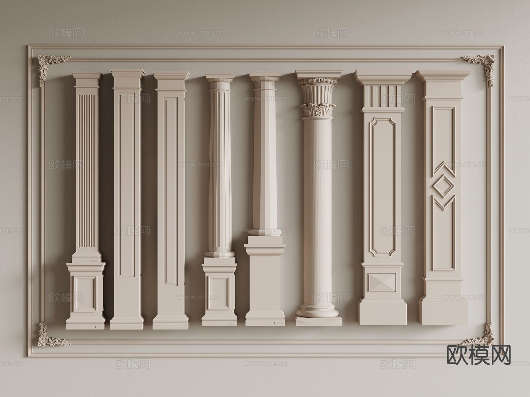 法式柱子 门庭柱 石膏柱 立柱3d模型下载