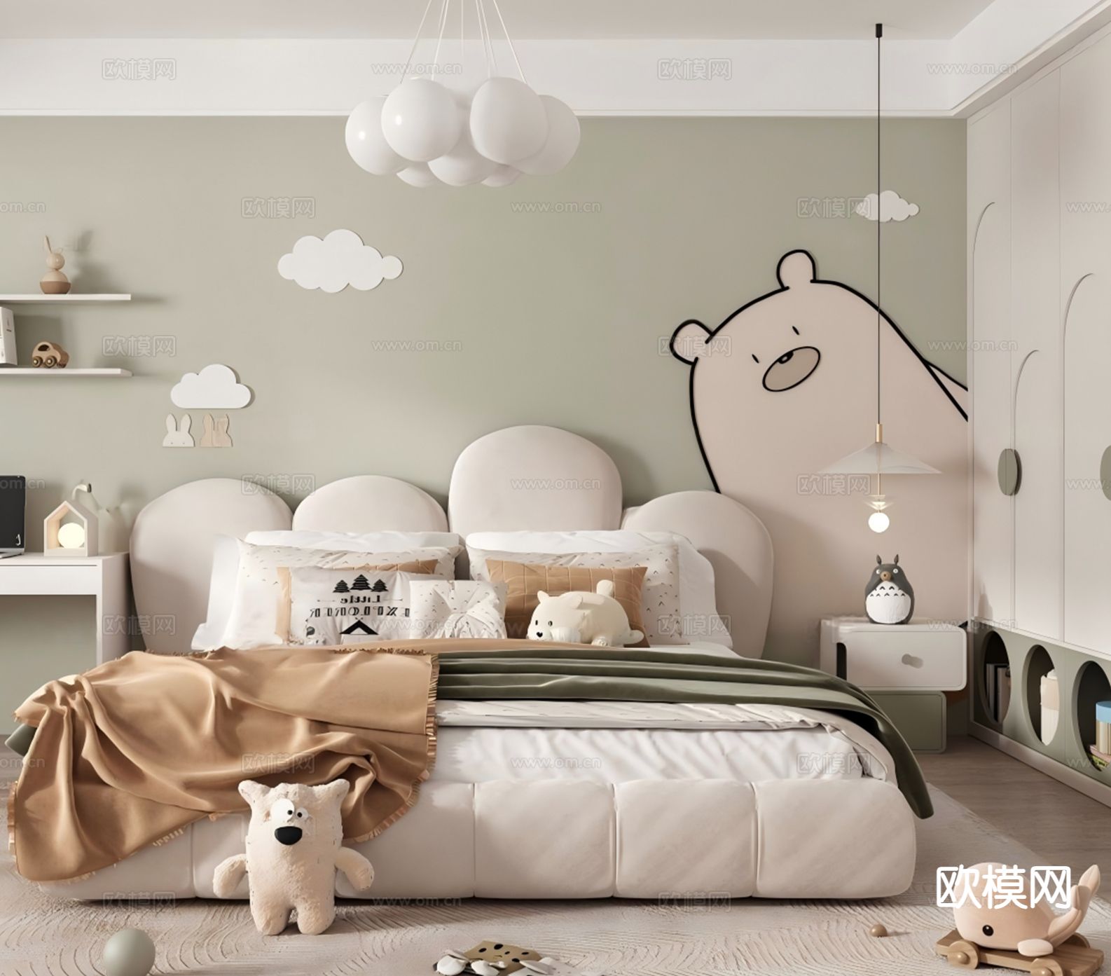 现代儿童床su模型下载（渲染图2）