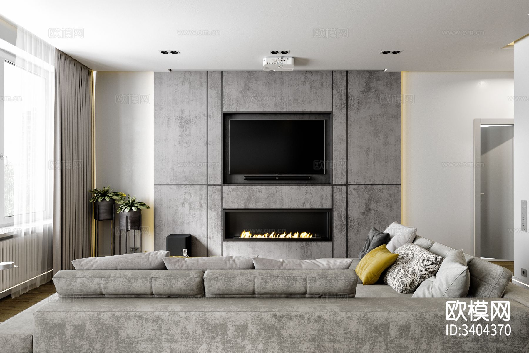 现代客厅 电视背景墙效果图下载（渲染图14）