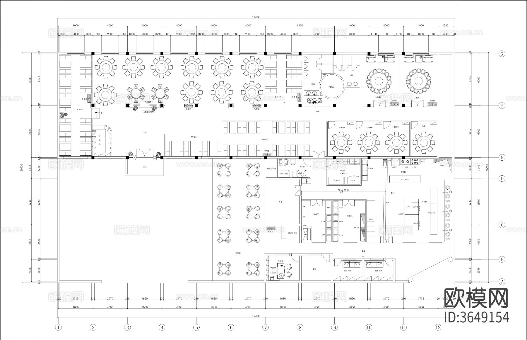 37套中餐厅cad施工图下载（渲染图7）