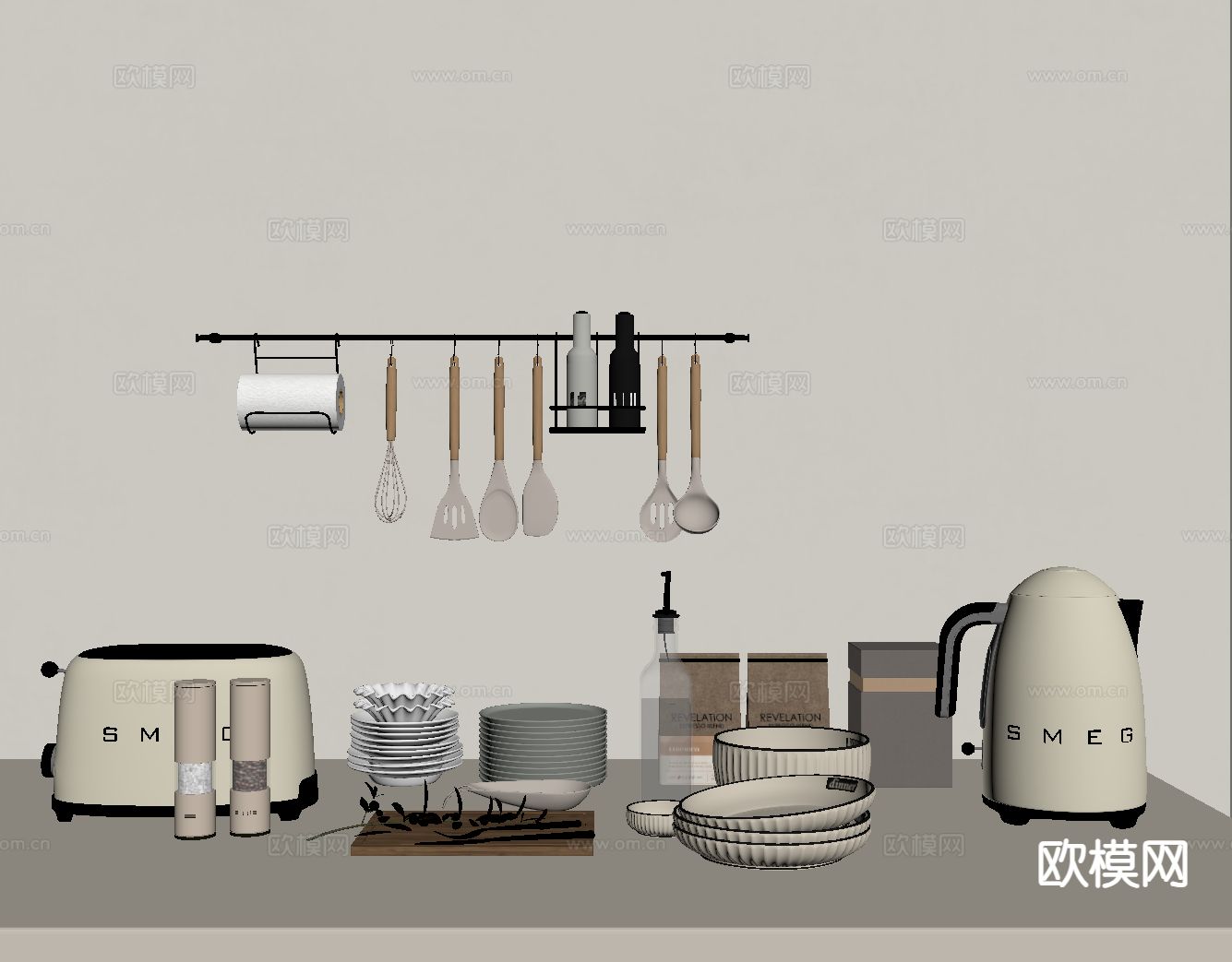 面包机 厨具 碗碟su模型下载（渲染图1）