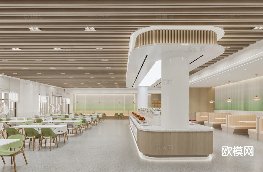 現(xiàn)代自助餐廳 員工食堂3d模型下載(渲染圖2)