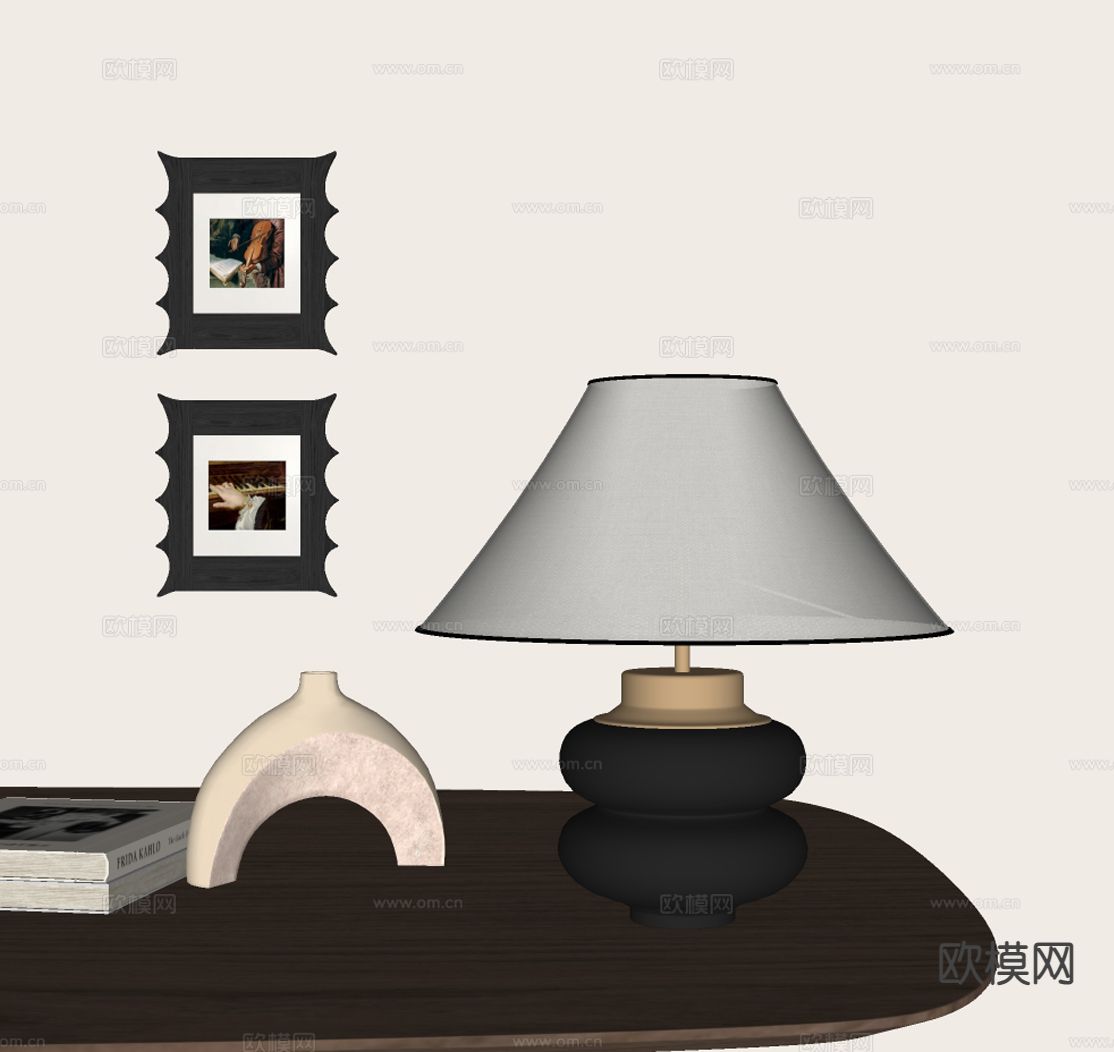 中古风台灯su模型下载（渲染图2）