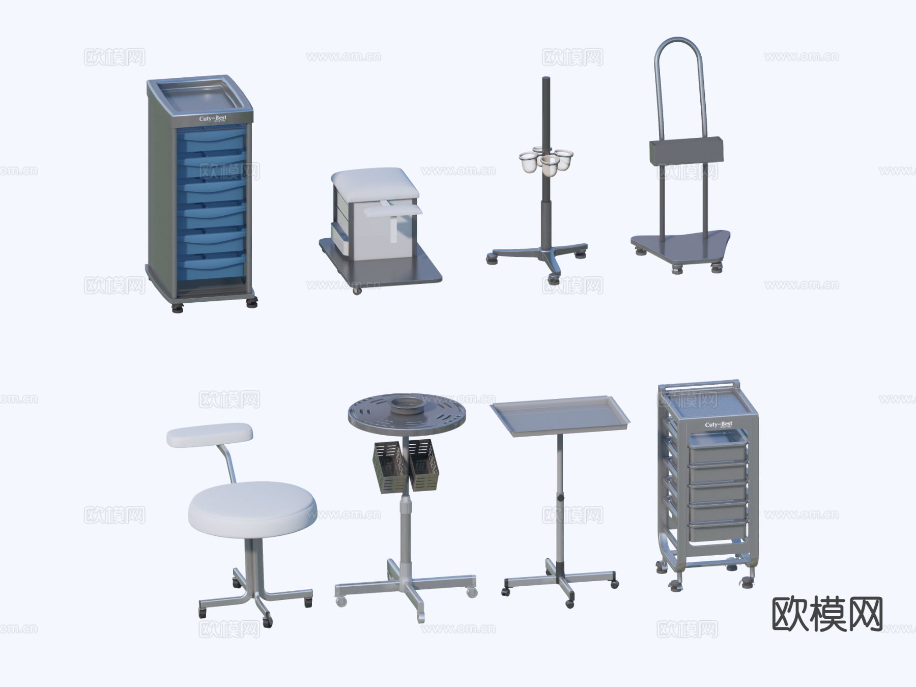 现代理发店工具 升降椅 理发置物架3d模型