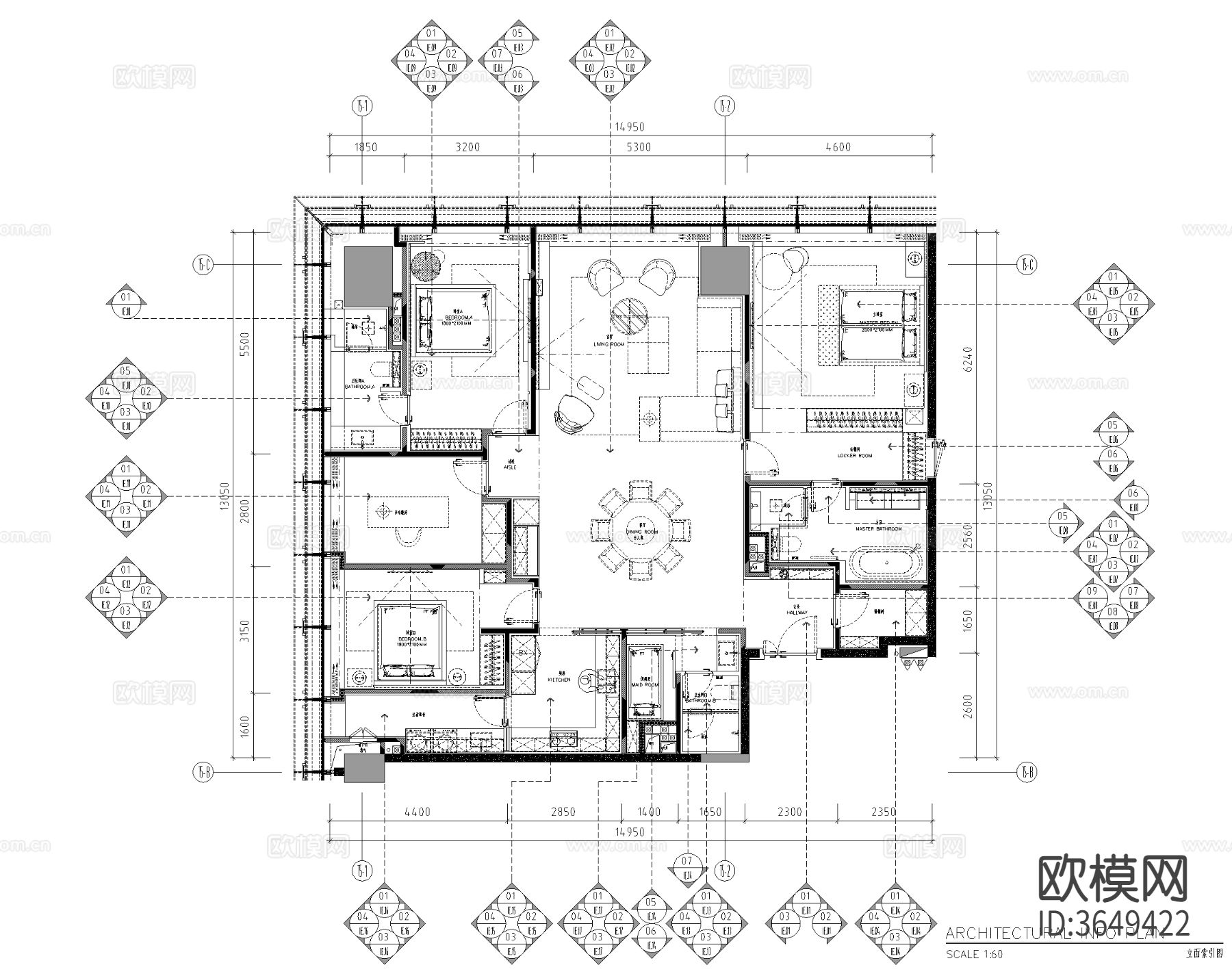 DIA丹健国际-深圳太子湾湾境A户型样板房cad施工图下载（渲染图6）
