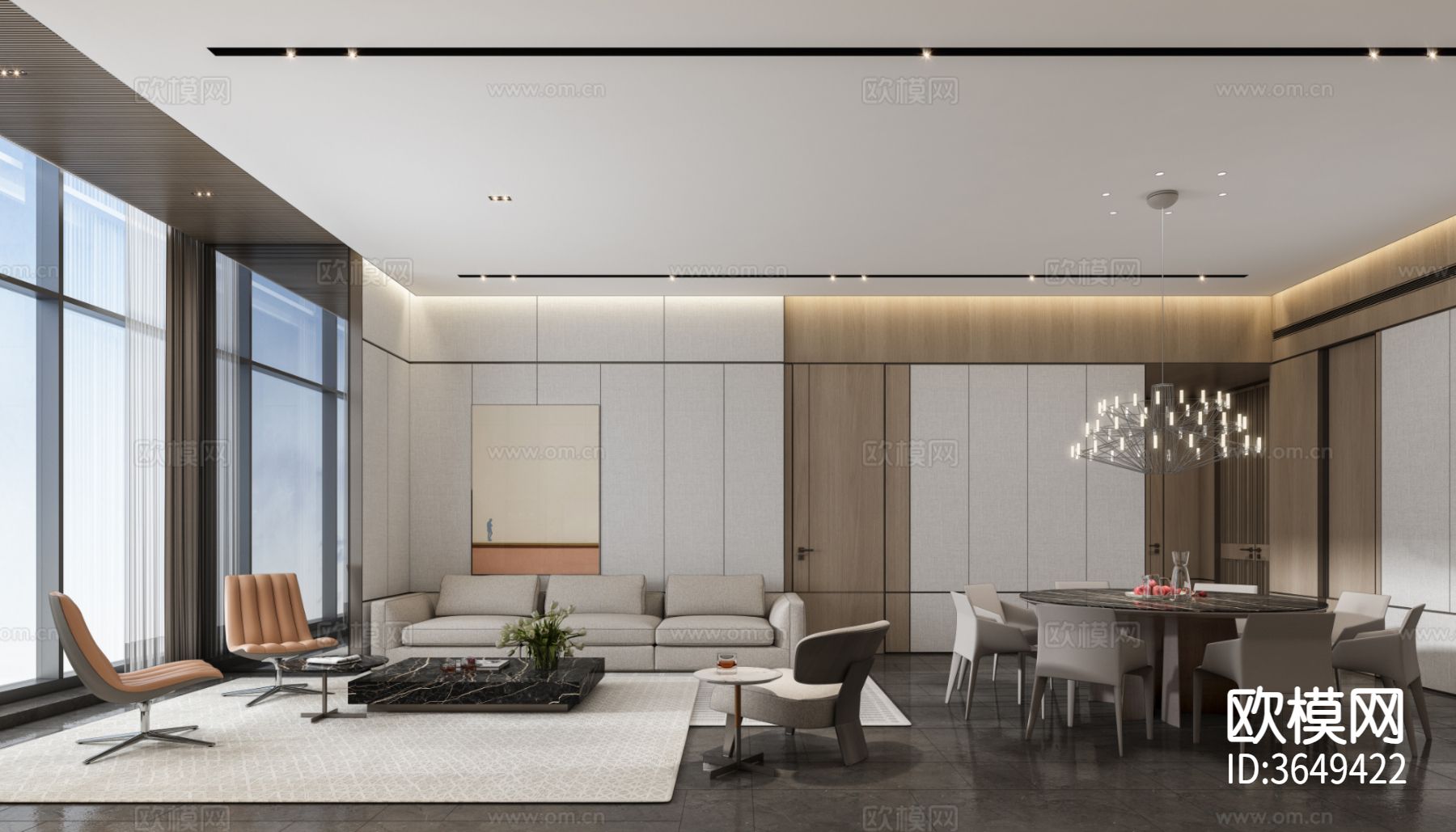 DIA丹健国际-深圳太子湾湾境A户型样板房cad施工图下载（渲染图2）