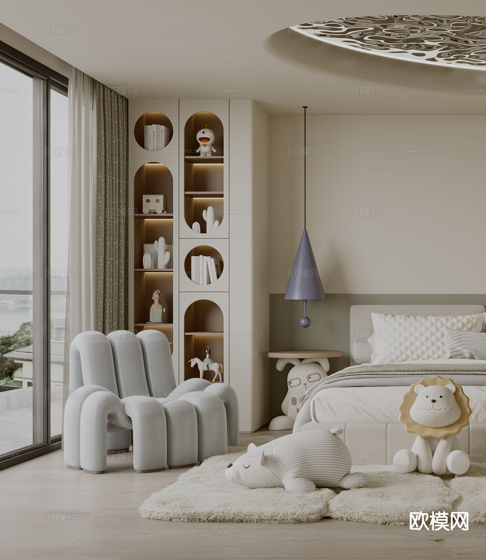 现代儿童房 女孩房3d模型下载（渲染图3）