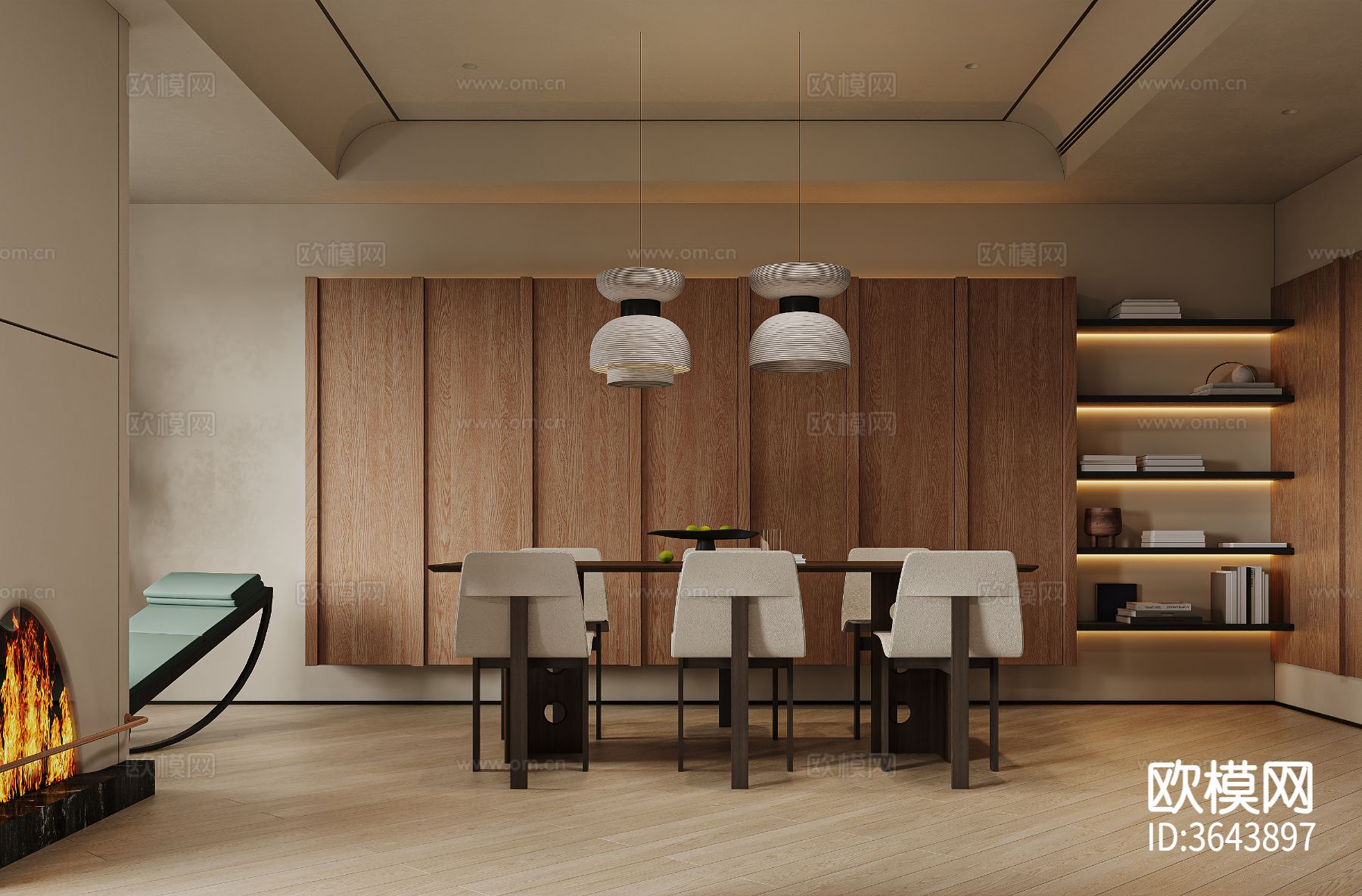 中古风大平层 客餐厅装修效果图下载（渲染图6）