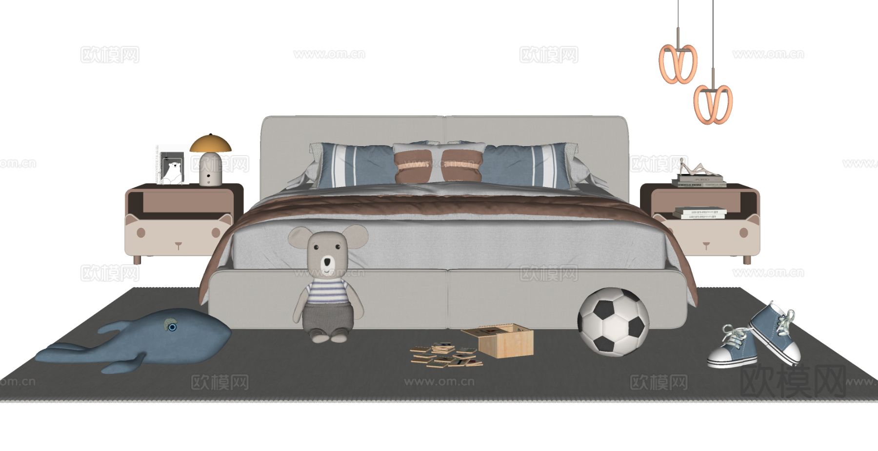 现代儿童床su模型下载（渲染图1）