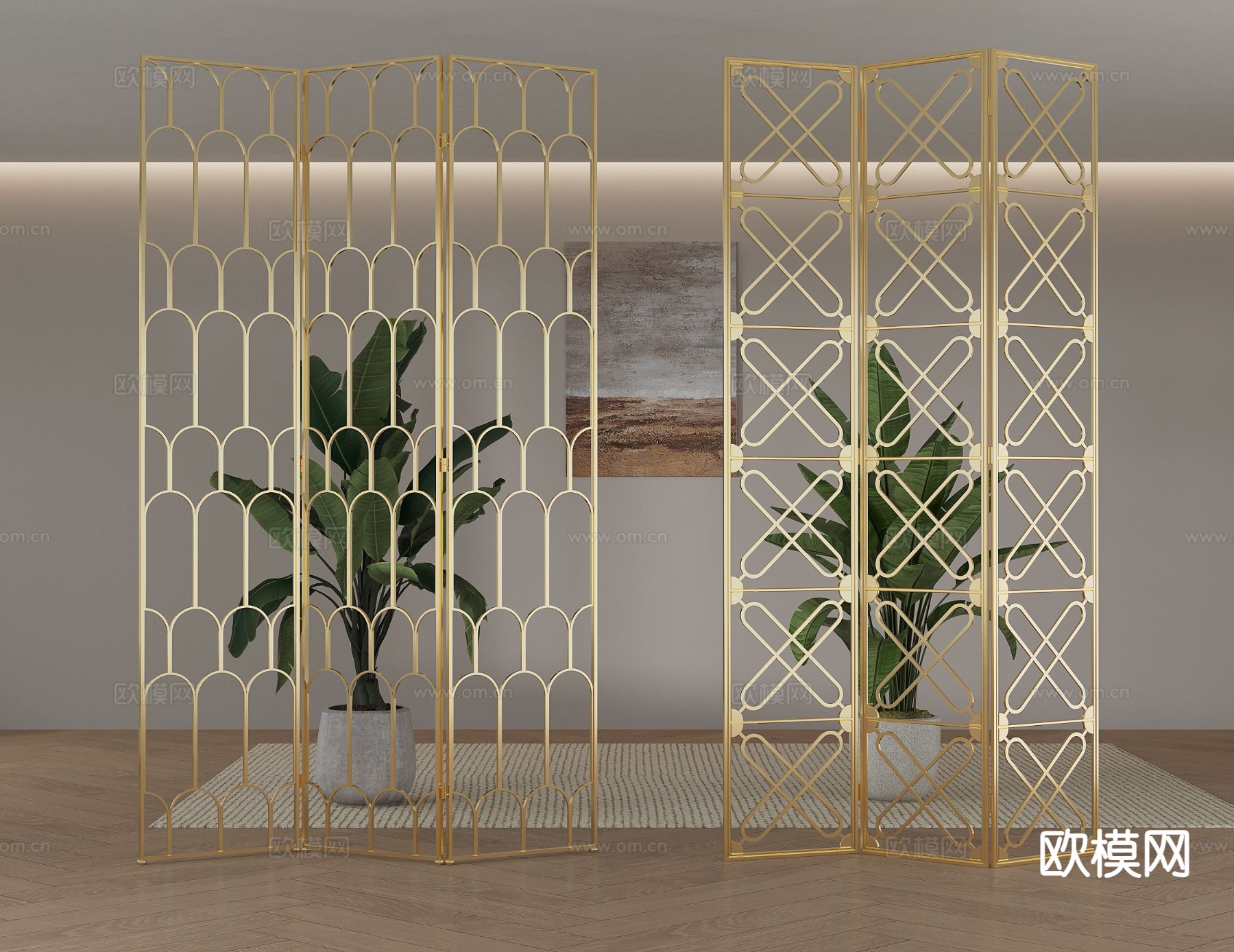 法式金属屏风 折叠屏风3d模型下载