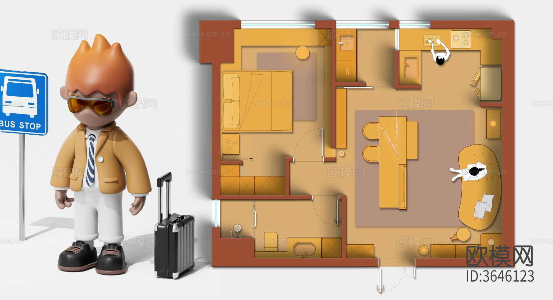 潮玩IP手办盲盒风格彩平图下载（渲染图4）