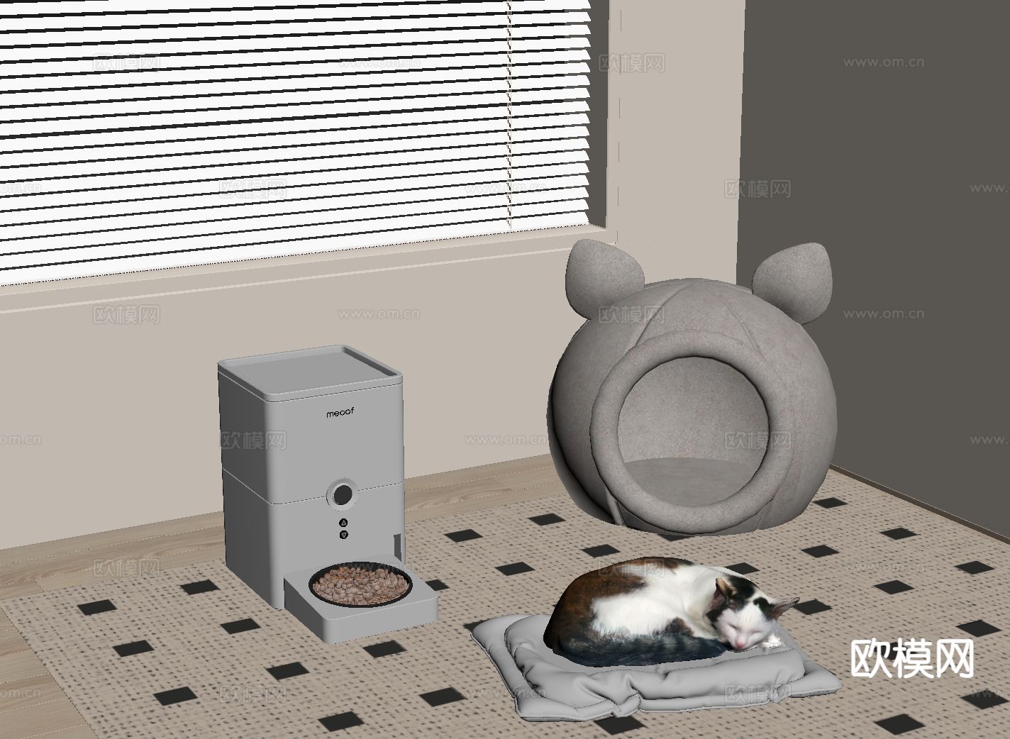 现代猫舍 猫屋 狗屋 宠物喂食机su模型下载（渲染图1）