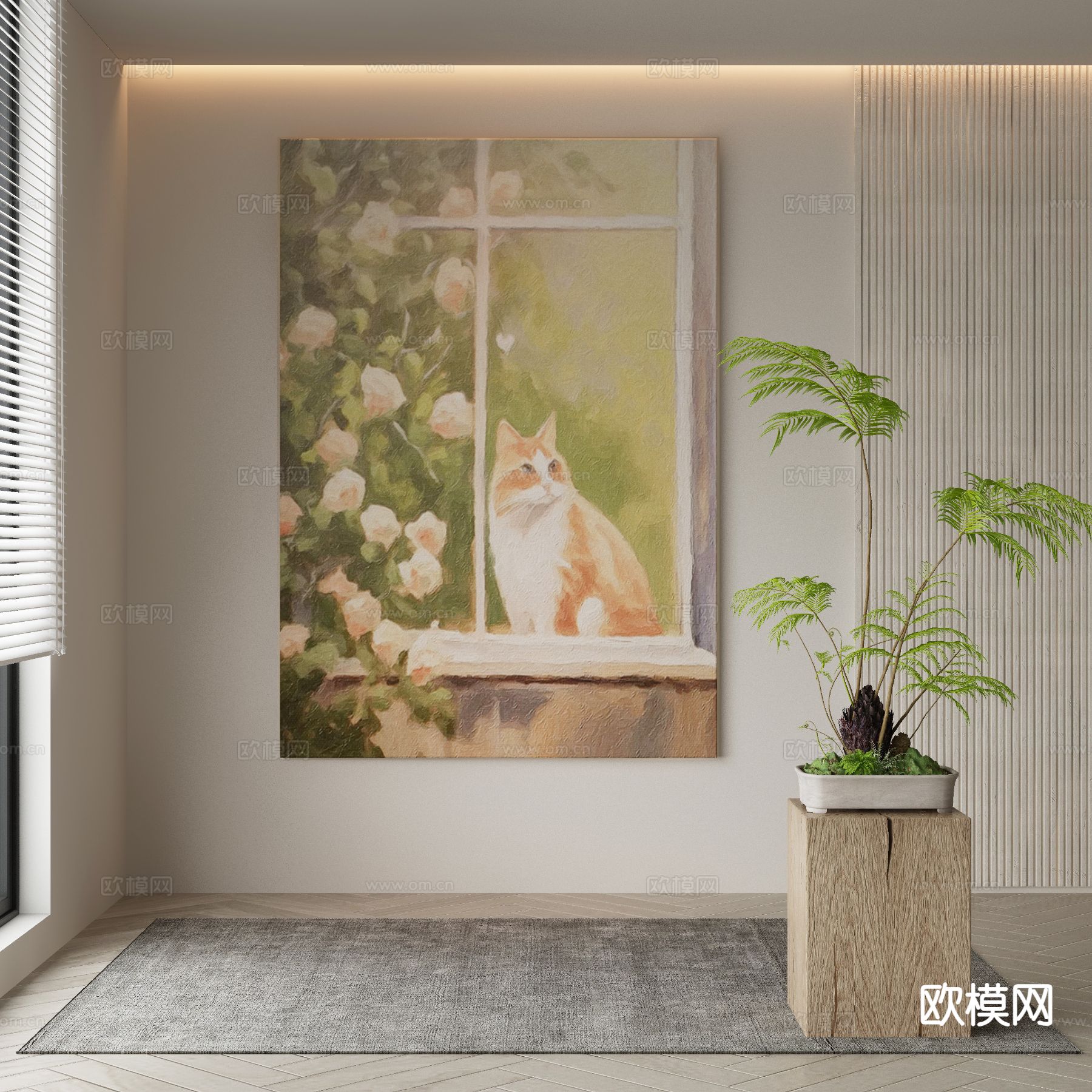 现代装饰画 猫咪油画3d模型