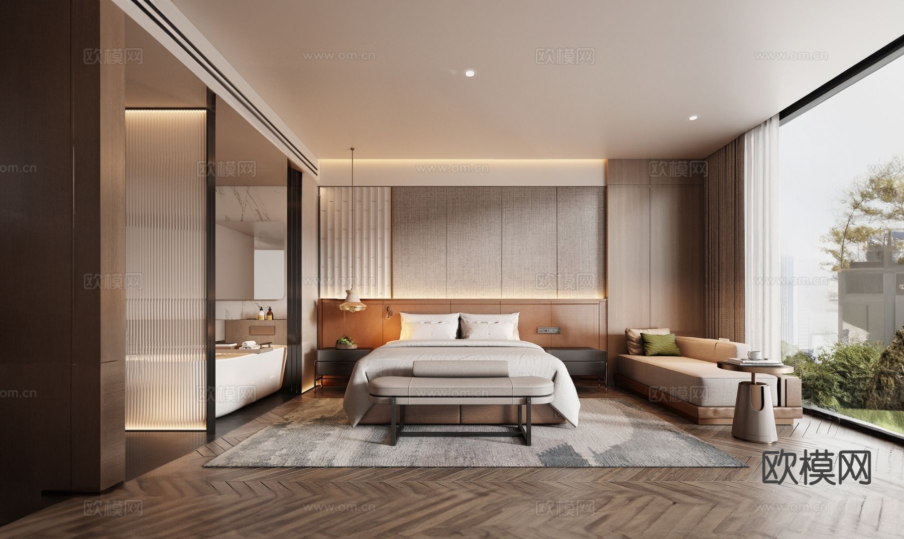 轻奢酒店客房 大床房 标间3d模型下载