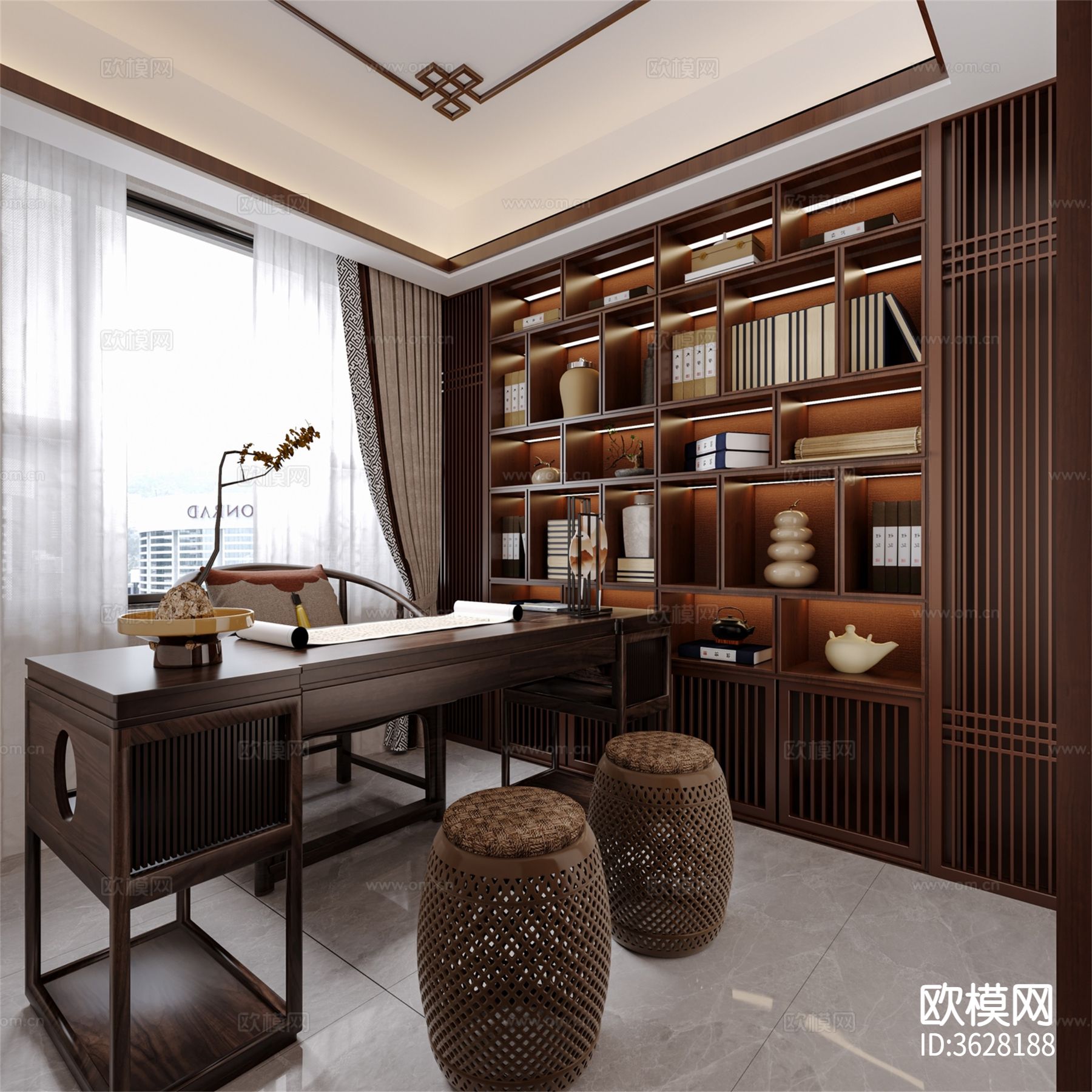 中式客餐厅效果图下载（渲染图4）