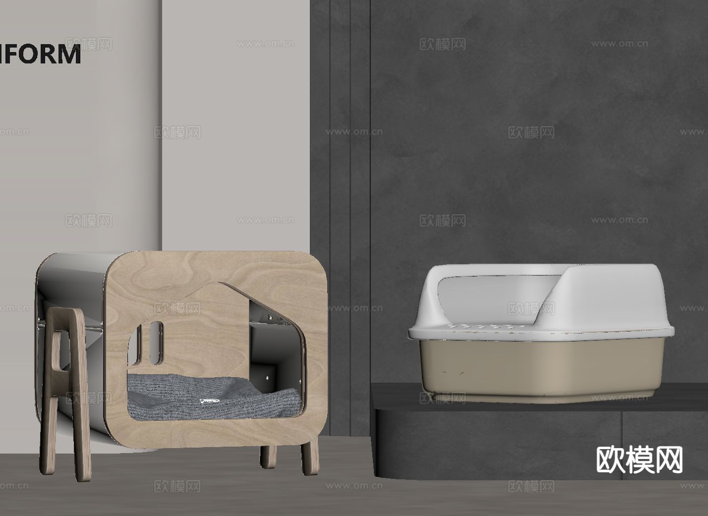 现代猫舍 猫屋 狗屋 猫砂盆su模型下载（渲染图1）