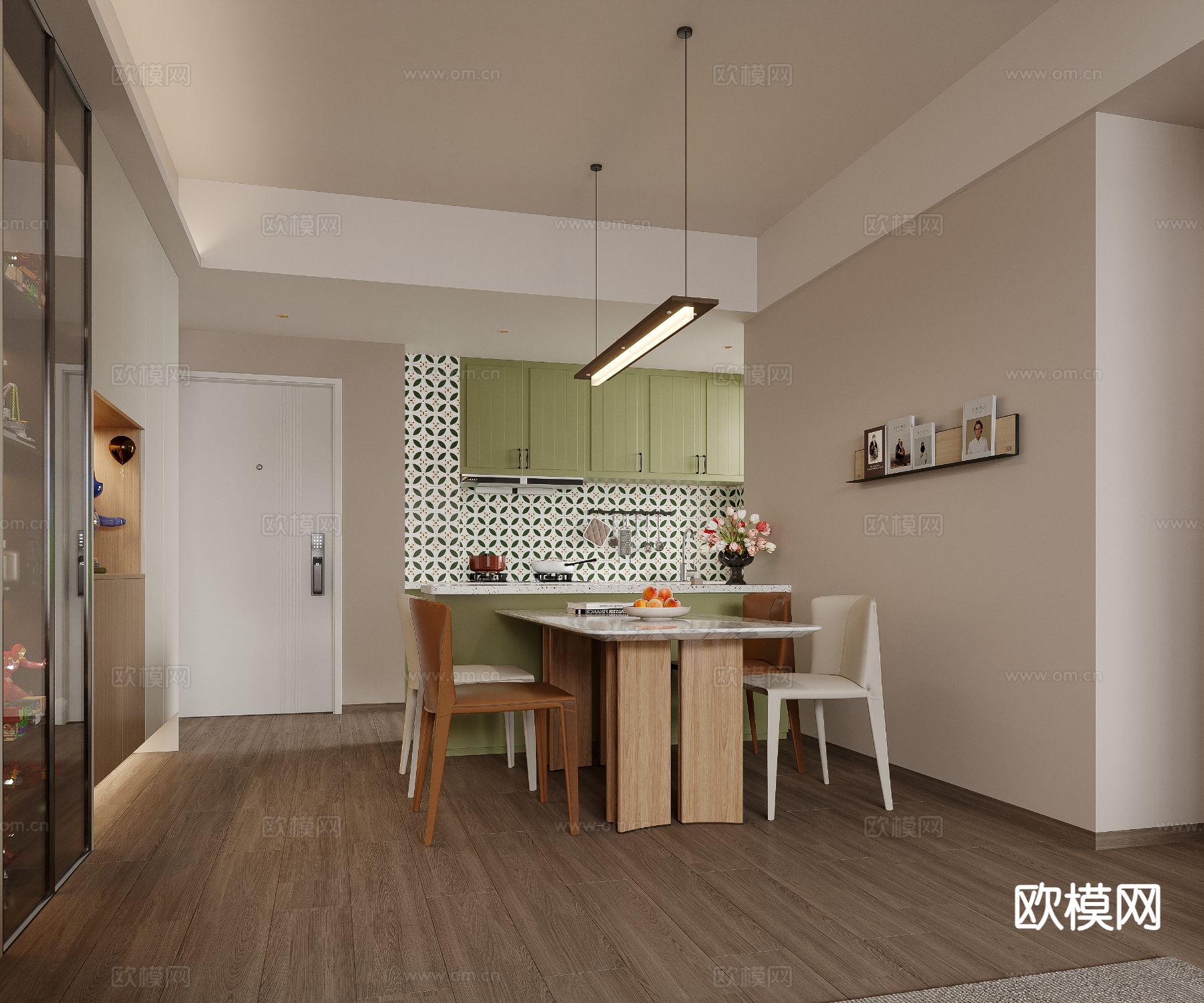 奶油风客餐厅3d模型下载（渲染图4）