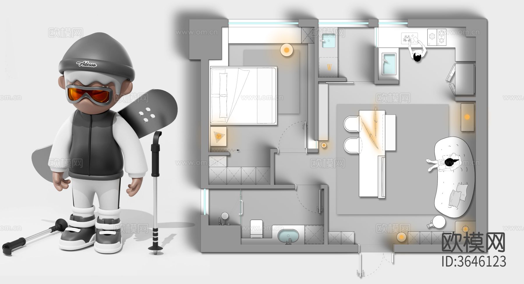 潮玩IP手办盲盒风格彩平图下载（渲染图3）