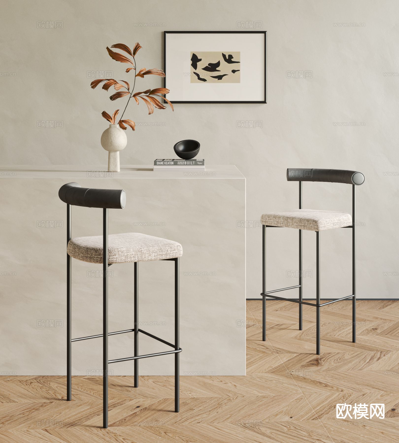 中古风吧椅 吧凳 高脚凳3d模型下载