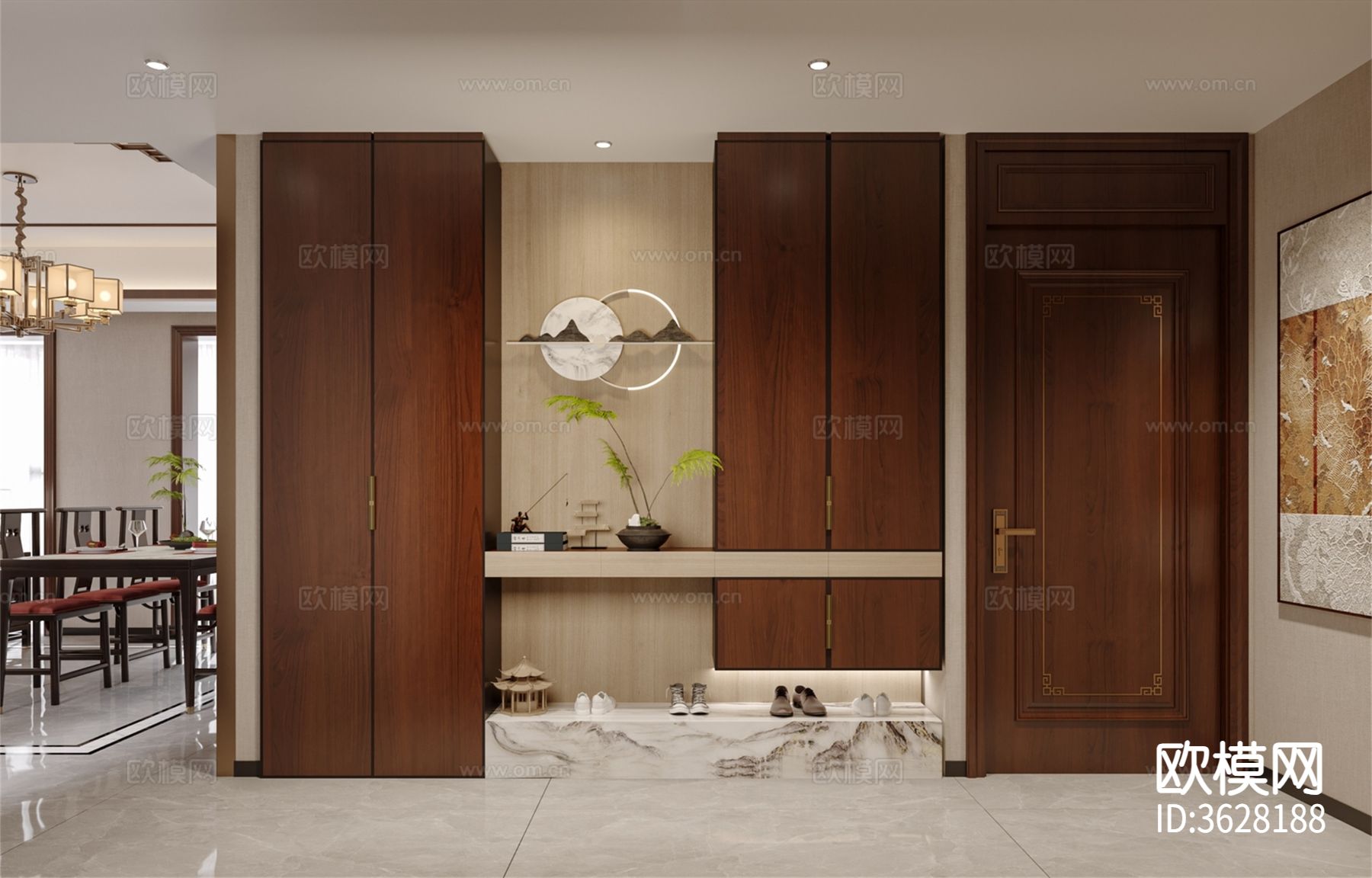 中式客餐厅效果图下载（渲染图3）