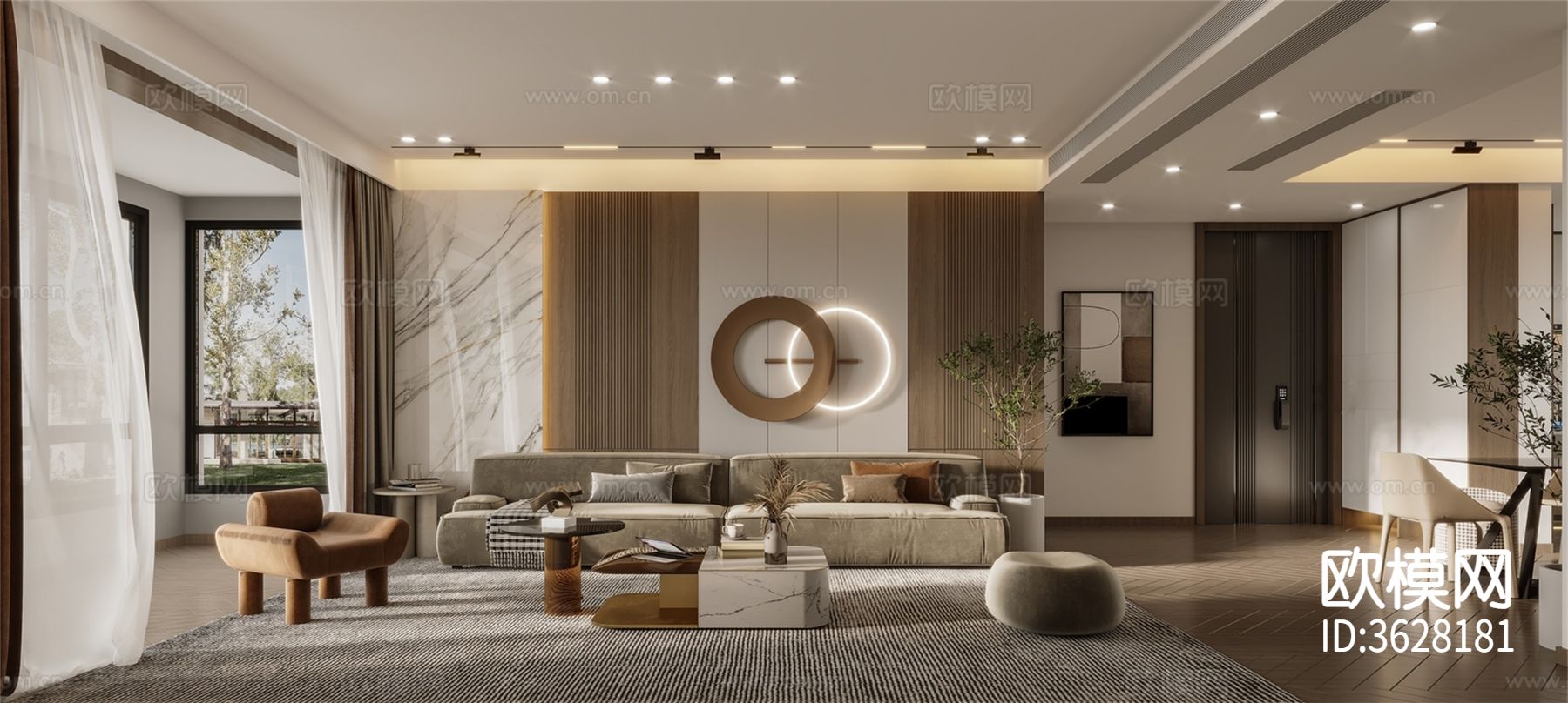 现代大平层效果图下载（渲染图1）