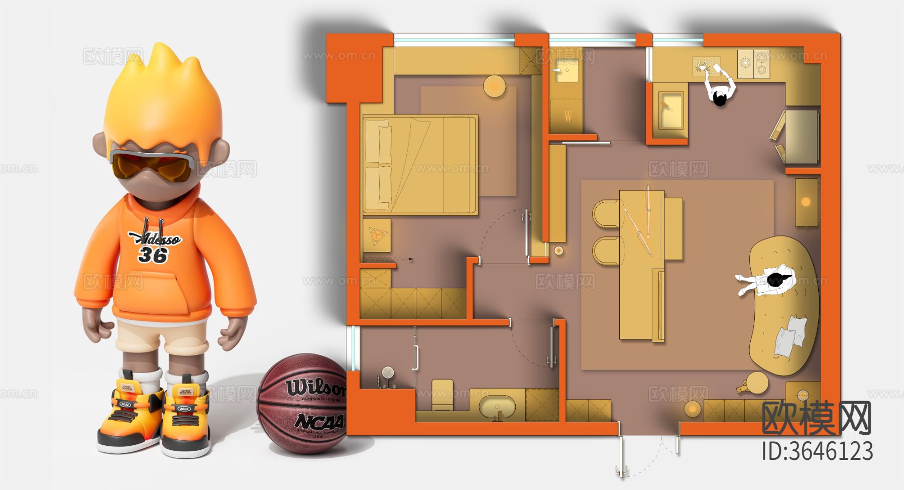 潮玩IP手办盲盒风格彩平图下载（渲染图7）