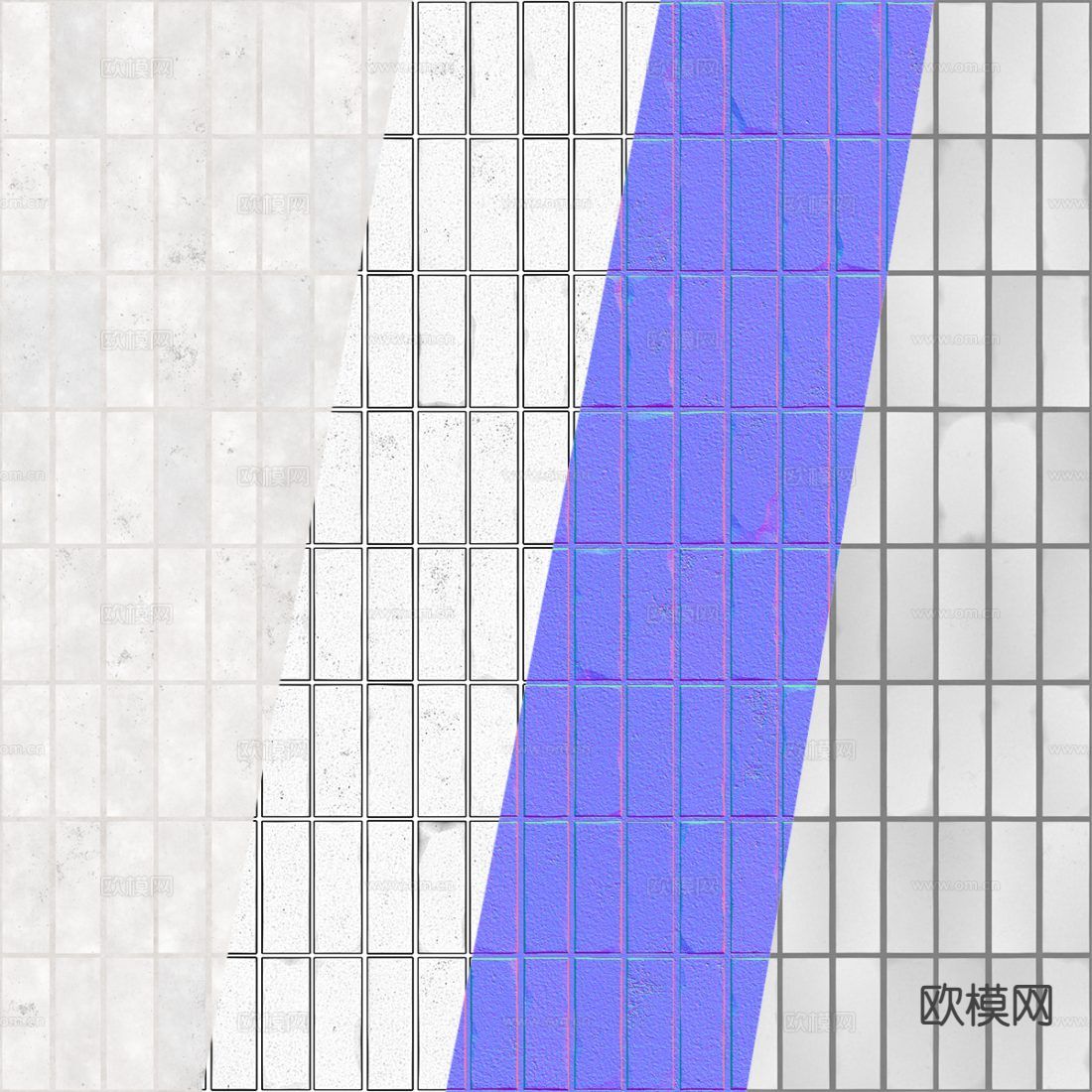 无缝PBR 复古瓷砖 墙砖 文化砖3d模型下载（渲染图2）